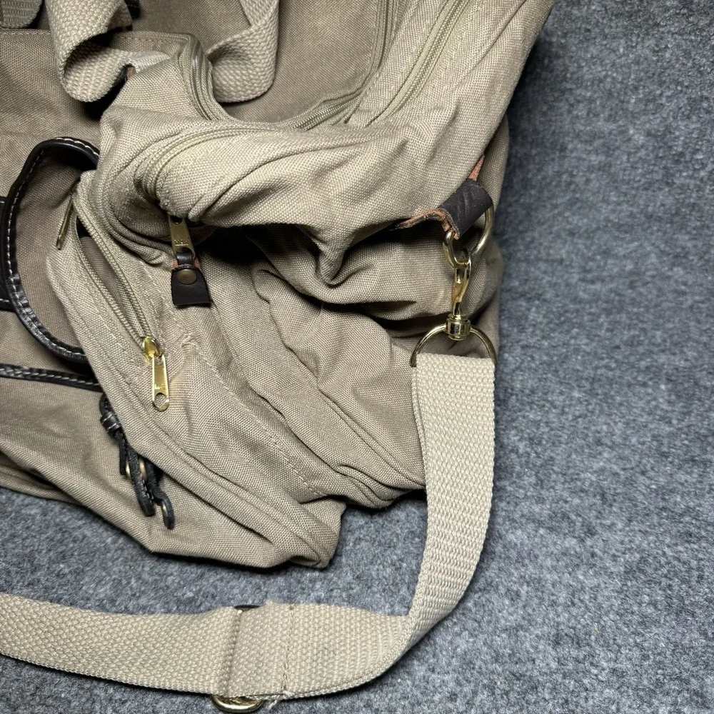 VTG Eddie Bauer Duffle Bag Canvas Leather Trim Ford Travel Utility Weekender